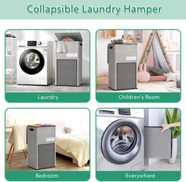 Laundry Hamper with Lid 110L, Large & Tall Laundry Basket with Removable - Image 5