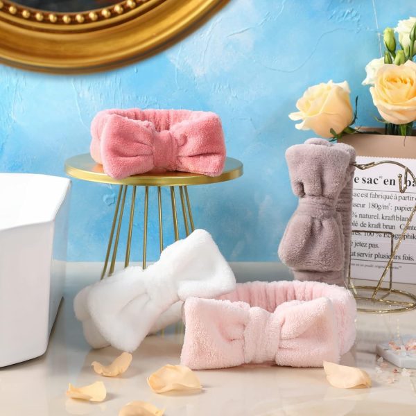 VITEVER 4 Pack Spa Headband for Washing Face, Girls Makeup Bow Tie Hair - Image 5
