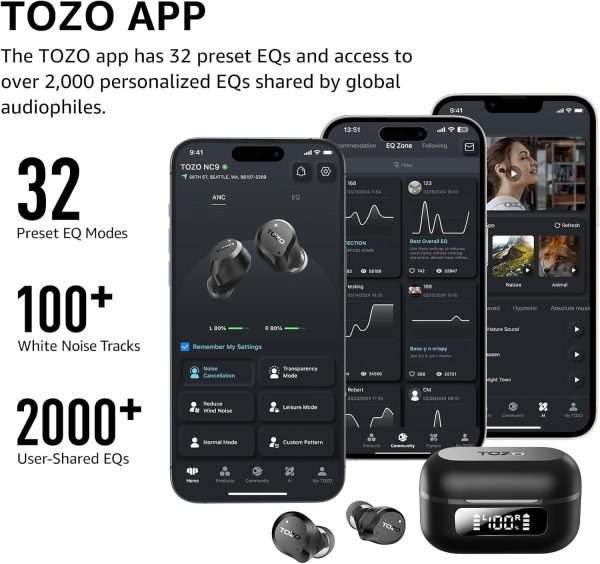 TOZO Hybrid Active Noise Cancelling Wireless Earbuds, 6 Mics ENC Clear - Image 2