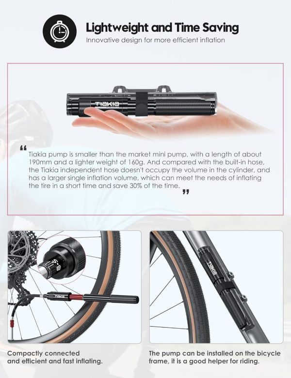 Tiakia Mini Bike Pump,Portable Compact Bicycle Pump,High Pressure Frame - Image 9