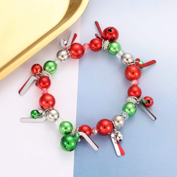 HEIDKRUEGER 3pcs Christmas Jingle Bell Bracelets Xmas Multi Color Beaded - Image 6
