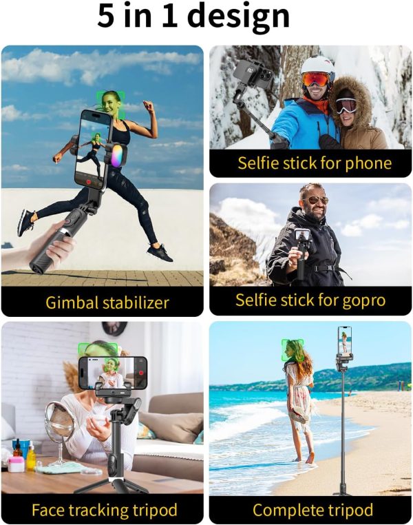 Gimbal Stabilizer for Smartphone, 2-Axis Phone Gimbal w/360° Rotation for - Image 6