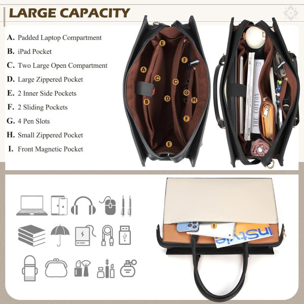 Laptop Bag for Women 15.6 inch Leather Tote Bag 2pcs Set Professional Work - Image 3