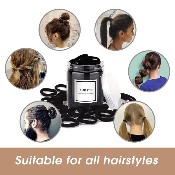50PCS Black Hair Ties,Cotton Seamless Ponytail Holders,No Damage Elastics - Image 4