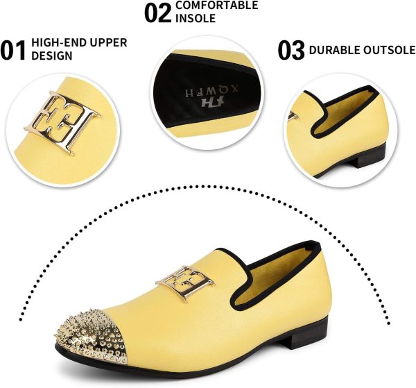 Mens Leather Loafers Spiked Dress Shoes with Gold Buckle Penny Slip-On - Image 4