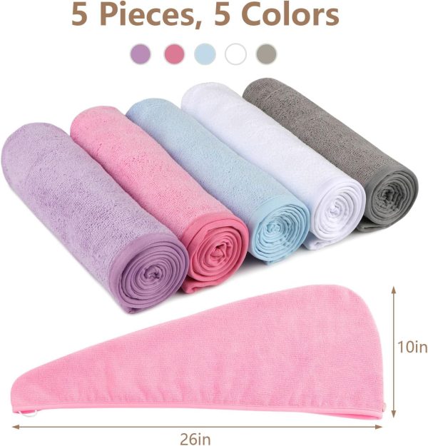 AIDEA Microfiber Hair Towel Wrap, 5 Pack Hair Turbans, Super Absorbent - Image 3