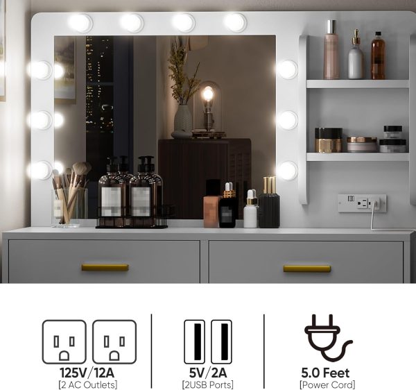 Makeup Vanity Desk with Lights, Vanity Desk with Power Outlet, 3 Lighting - Image 4
