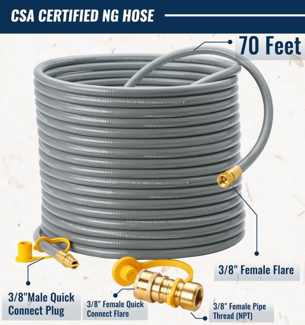 70 Feet 3/8 inch ID Natural Gas Grill Hose with Quick Connect Fittings, - Image 2