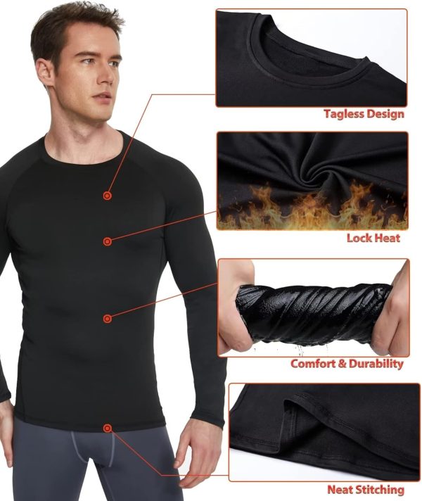 5 or 4 Pack Men's Thermal Compression Shirt Fleece Lined Long Sleeve - Image 5