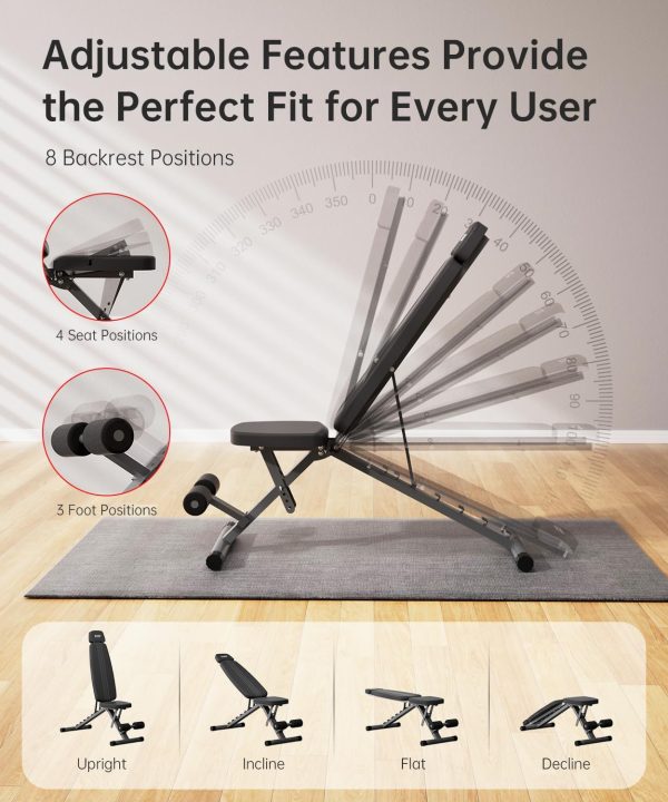 Adjustable Weight Bench for Home Gym with Extended Head, Foldable Workout - Image 3