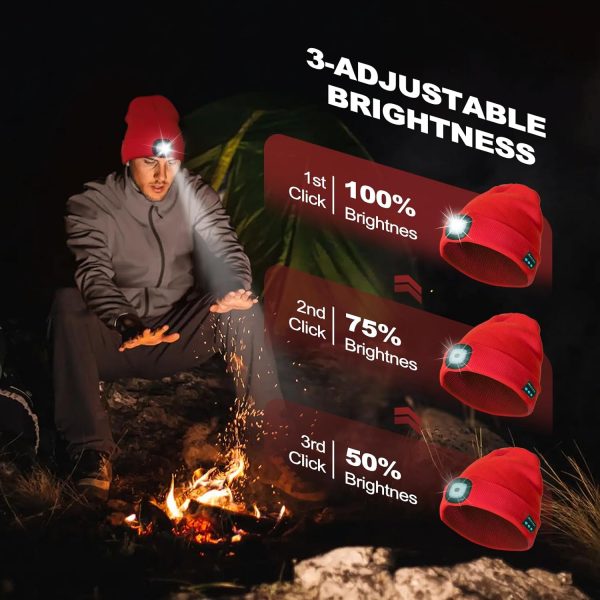 Rechargeable Bluetooth Music Unisex Beanie Hat with Light, Christmas Day - Image 3