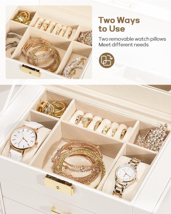 Homde Synthetic Leather Huge Jewelry Box Mirrored Watch Organizer Necklace - Image 4