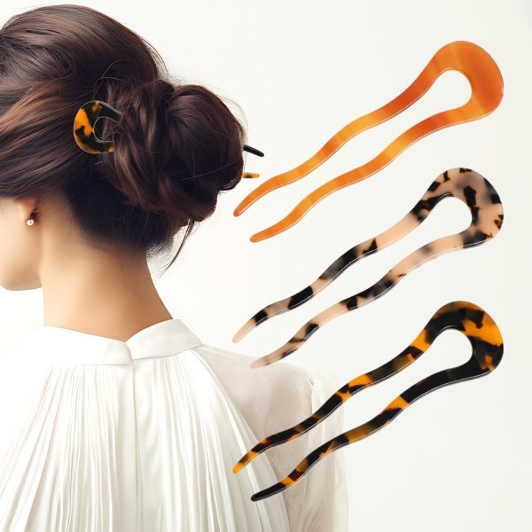 3 Pack French Twist Hair Forks U Shape Cellulose Acetate Hair Pins Vintage - Image 7
