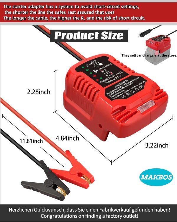 Jumper Cables adapter for Milwaukee 18V M18 Battery Jump Car Starter,Up to - Image 6