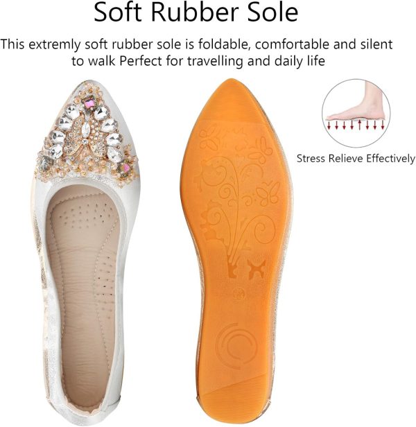 KUNWFNIX Women Ballet Flats Rhinestone Wedding Ballerina Shoes Foldable - Image 4