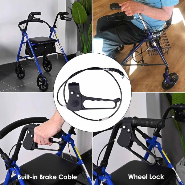 Hand Brake with 41'' Cable for 4-Wheel Folding Drive Rollator Rolling - Image 6