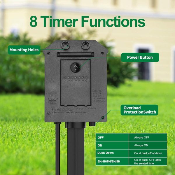 Outdoor Power Stake with Timer, 25FT Extension Cord Waterproof,Remote - Image 2