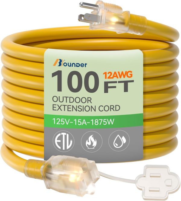 BBOUNDER 100 FT Outdoor Extension Cord Waterproof, 12/3 SJTW Heavy Duty 15A - Image 9