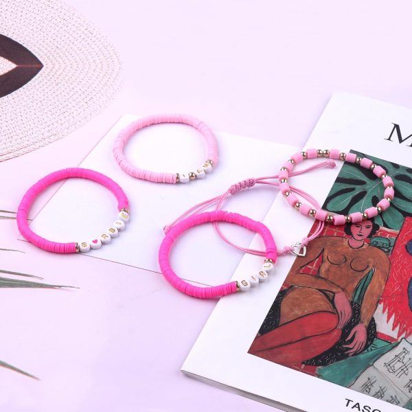 5Pcs Pink Girl Bracele, Stackable Rainbow Beaded Stretch Pink jewelry - Image 5