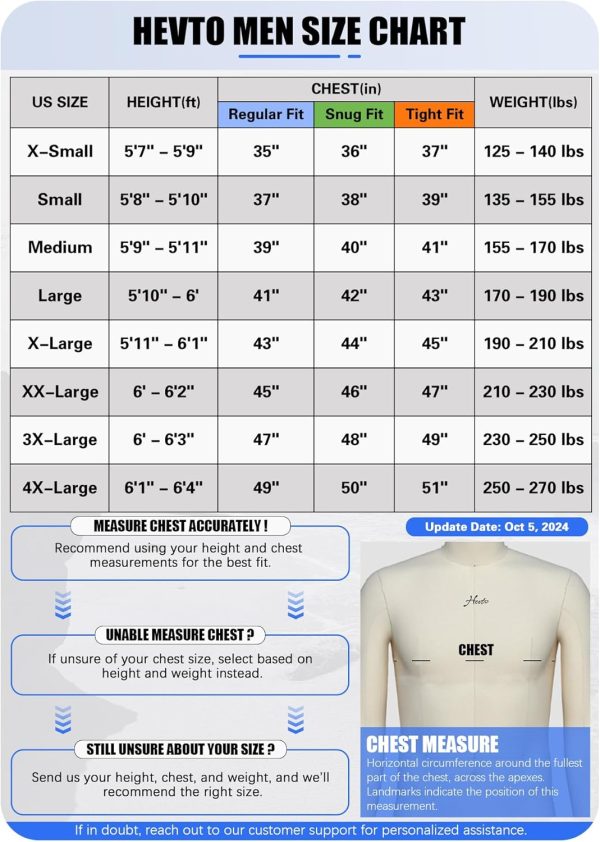 Hevto Men Wetsuits 3/2mm Neoprene Wet Suit Back Front Zip in Cold Water for - Image 3