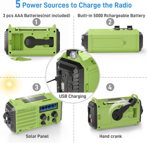NOAA Weather Radio, Emergency Hand Crank Radio with Solar Charger, Portable - Image 4
