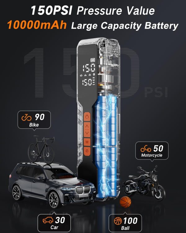 Tire Inflator Portable Air Compressor 10000mAh, 4X Fast Air Pump for Car - Image 2
