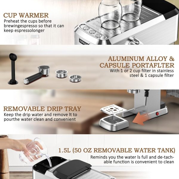 Pokk Espresso Machine 20 Bar, Upgraded 1350W Professional Espresso Maker - Image 5