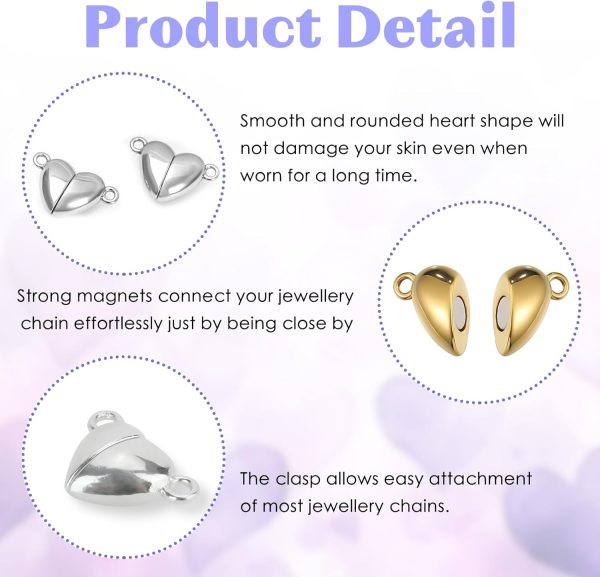 30 PCS Heart Shaped Magnetic Clasps for Jewelry, Gold Silver Bracelet Clasp - Image 4