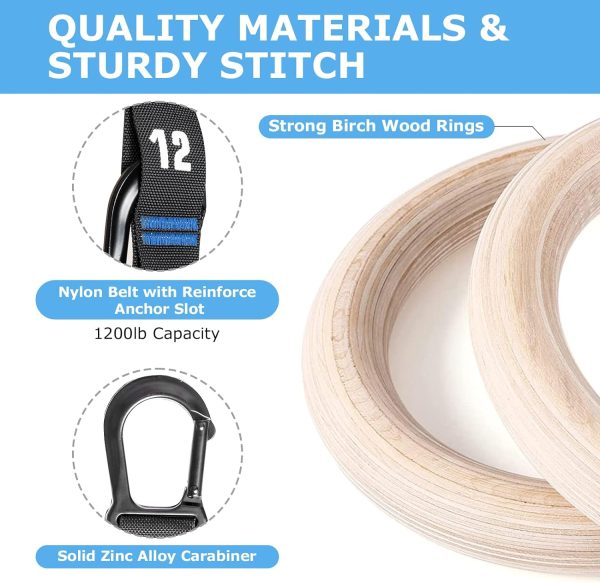 Wooden Gymnastic Rings with Adjustable Numbered Straps. 1.25'' Olympic - Image 5