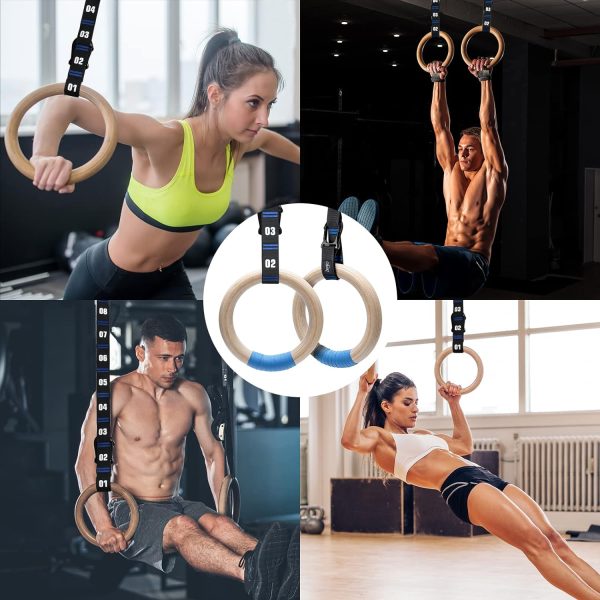 Wooden Gymnastic Rings with Adjustable Numbered Straps. 1.25'' Olympic - Image 6