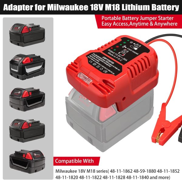 Car Battery Jump Starter Adapter Compatible with Milwaukee M18 18V - Image 6