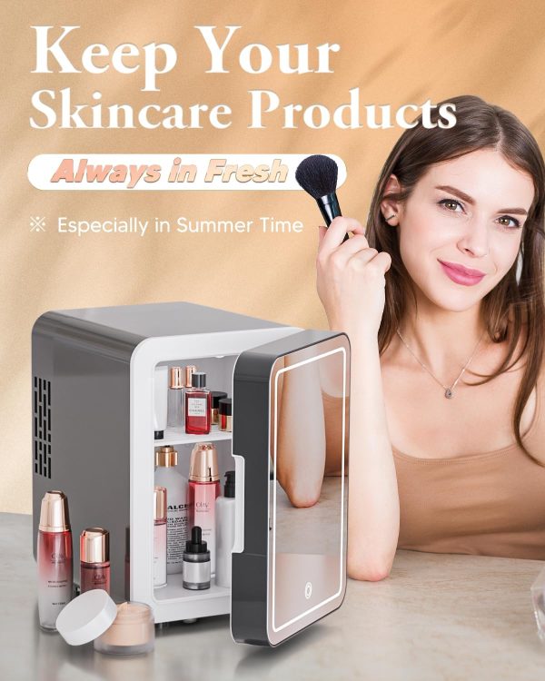Upgrade Skincare Fridge with Dimmable LED Light Mirror, 4L/6Can Cooler - Image 2