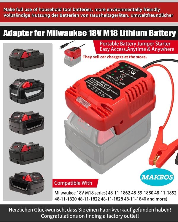 Jumper Cables adapter for Milwaukee 18V M18 Battery Jump Car Starter,Up to - Image 8