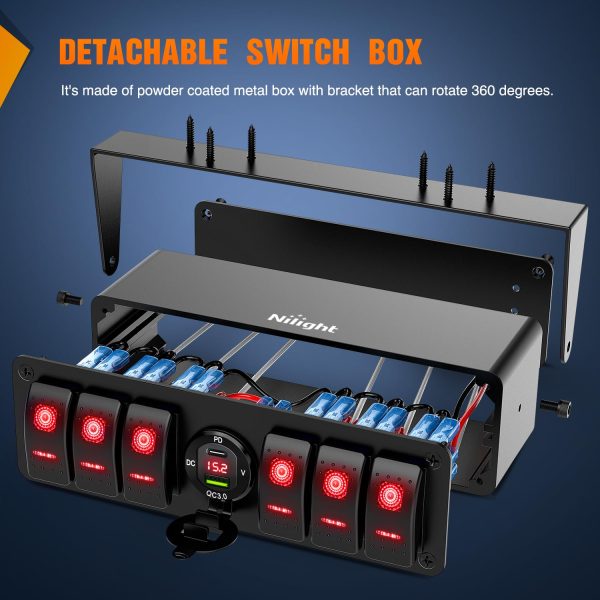 Nilight 6 Gang Rocker Switch Box 12V SPST ON Off Toggle Switch PD Type C - Image 7