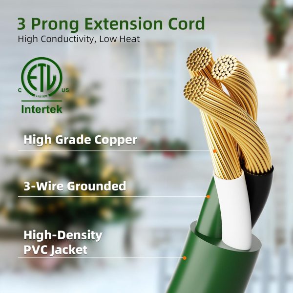25 FT Outdoor Extension Cord with Multiple Outlets, Evenly Spaced 3 Outlets - Image 4