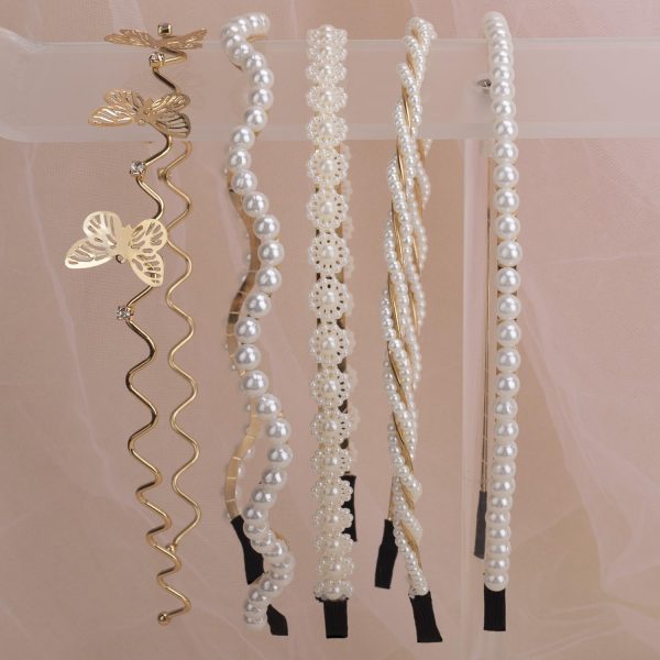 LYroo Cute Pearl Headbands Beaded Headband Metal Head Bands No Slip Fashion - Image 3