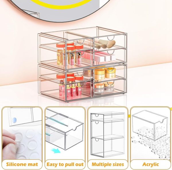 Acrylic Makeup Organizer with 31 Drawers, 6 Pack Clear Storage Drawers, - Image 6