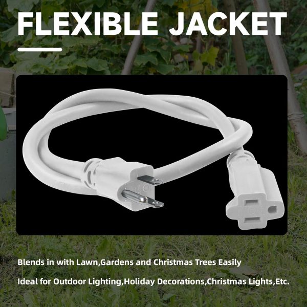 6 Ft Outdoor Extension Cord - 12/3 SJTW Heavy Duty White Extension Cable - Image 4