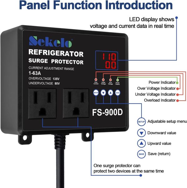 Sekelo Refrigerator Surge Protector, Double Outlet Voltage Protector for - Image 3