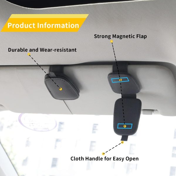Yuoyar 2 Packs Sunglasses Holders for Car Visor - Magnetic Leather - Image 4