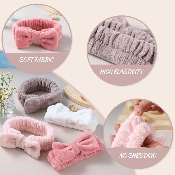 VITEVER 4 Pack Spa Headband for Washing Face, Girls Makeup Bow Tie Hair - Image 4