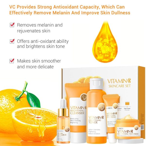 Vitamin C Skincare Set, 5-In-1 Skincare Gift Set With Cleanser, Toner, Face - Image 2