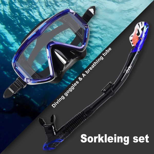 Snorkel Set Pano 3 Window Adult Snorkeling Gear, Professional Snorkel - Image 4