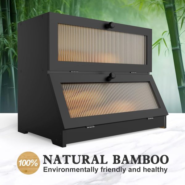 Double Layer Bamboo Bread Box for Kitchen Counter-Large Capacity Bread - Image 2