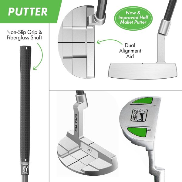 PGA Tour G1 Series Kids Green Golf Club Set with 3 Clubs, Golf Bag & 5 - Image 6