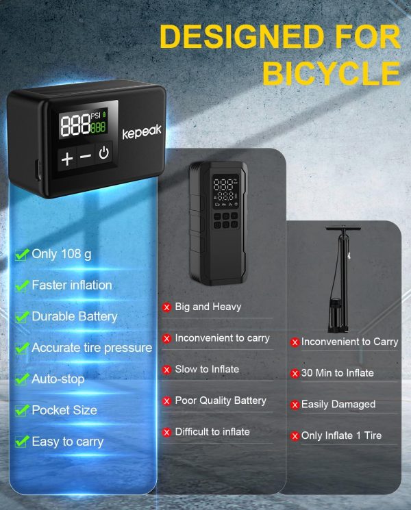 KEPEAK Mini Bike Pump, Bicycle Pump with Digital Pressure Gauge, Portable - Image 6