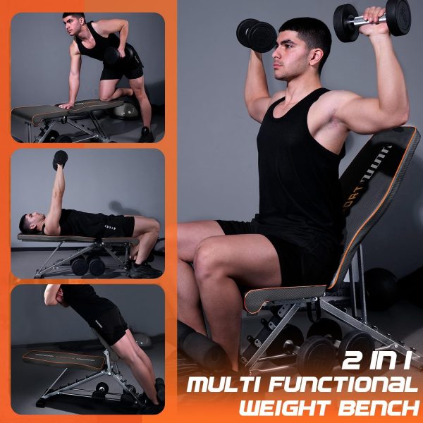 KUYOU Weight Bench, 2 in 1 Workout Bench Roman Chair, Adjustable Weight - Image 2