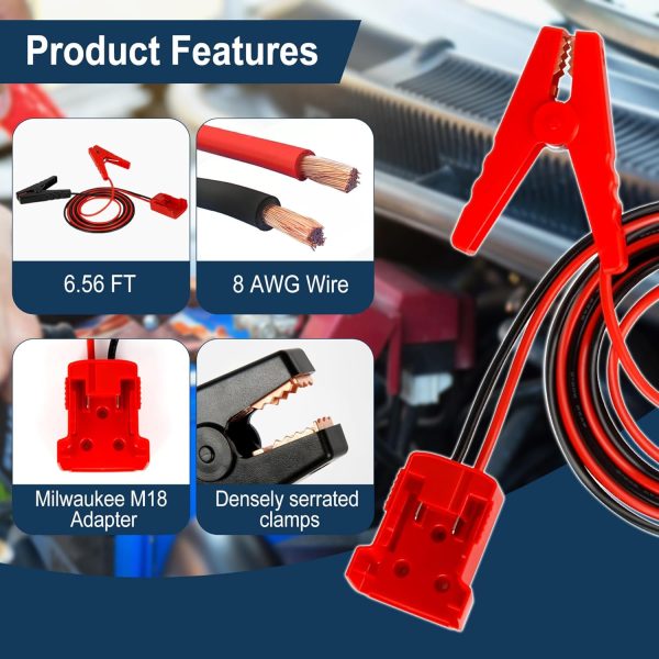 Jumper Cable Clamps Fit for Milwaukee M18 18V Battery Jumper Starter, - Image 2