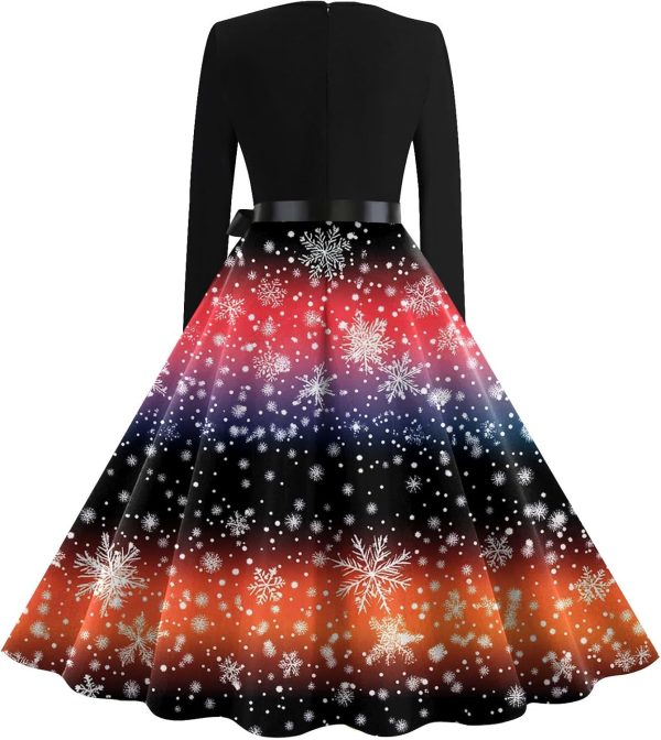 Christmas Dresses for Women,Women's Christmas Snowflake Printed Long Sleeve - Image 2