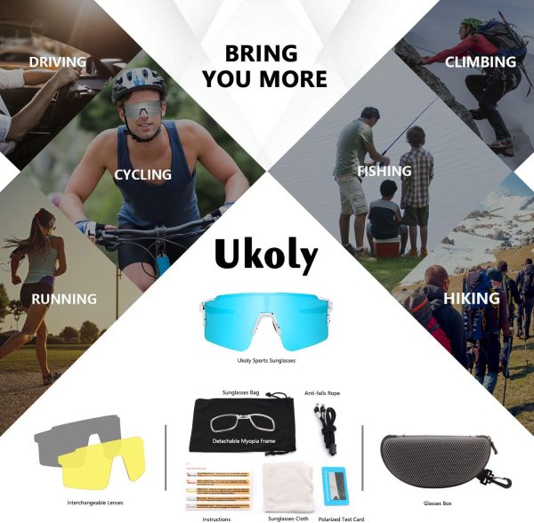 Ukoly Cycling Sunglasses for Men Women with 3 Interchangeable Lenses, - Image 5